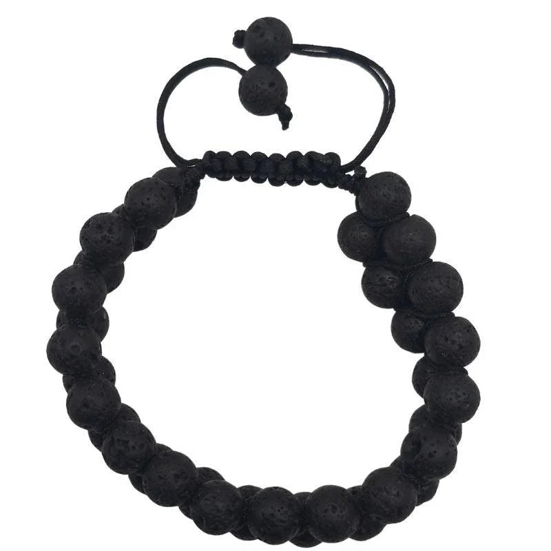 Shamballa Lave Noir - Bracelet Double Rang Ajustable - Litho Natura