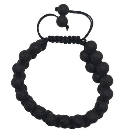 Shamballa Lave Noir - Bracelet Double Rang Ajustable - Litho Natura