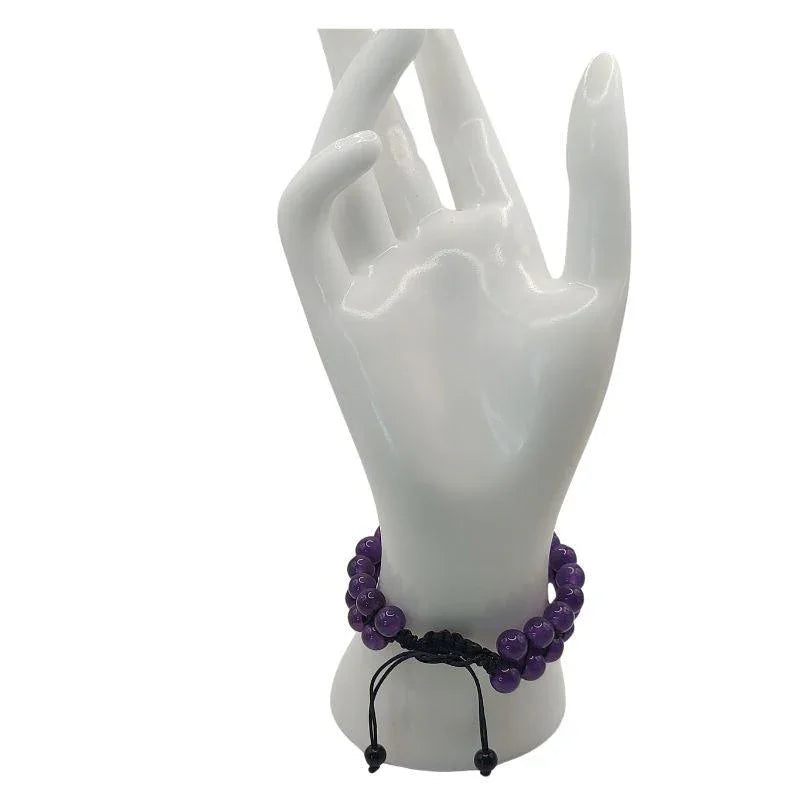 Shamballa Agate Violette - Bracelet Double Rang Ajustable - Litho Natura