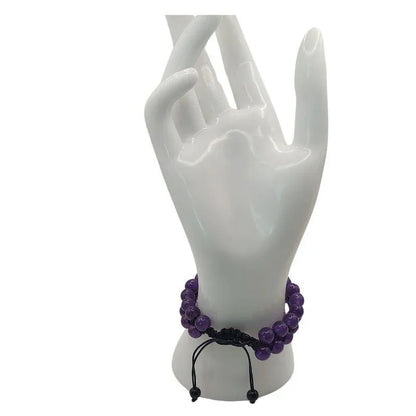 Shamballa Agate Violette - Bracelet Double Rang Ajustable - Litho Natura