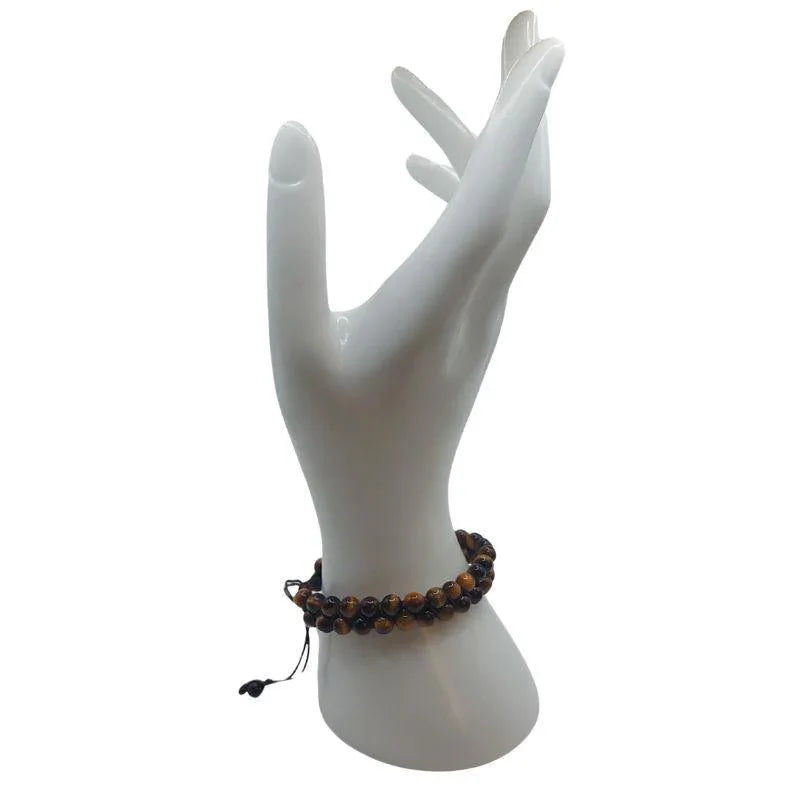 Shamballa Oeil de Tigre - Bracelet Double Rang Ajustable - Litho Natura