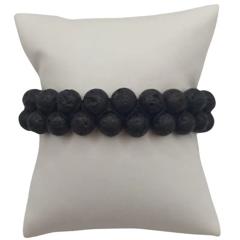 Shamballa Lave Noir - Bracelet Double Rang Ajustable - Litho Natura