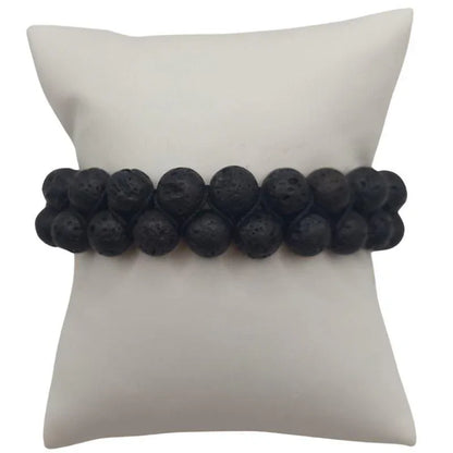 Shamballa Lave Noir - Bracelet Double Rang Ajustable - Litho Natura