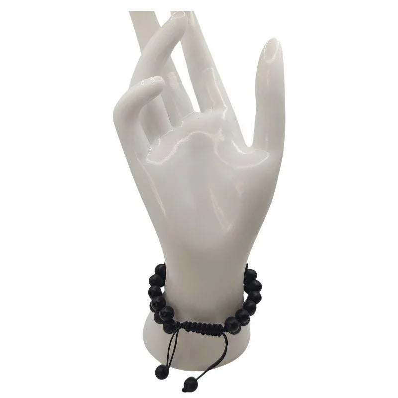 Shamballa Onyx Noir Mat - Bracelet Double Rang Ajustable - Litho Natura