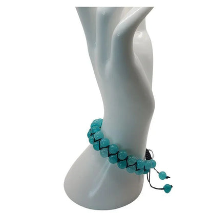 Shamballa Jade Bleu - Bracelet Double Rang Ajustable - Litho Natura