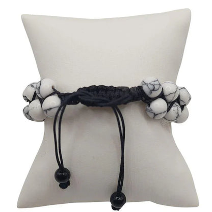 Shamballa Howlite Blanche - Bracelet Double Rang Ajustable - Litho Natura
