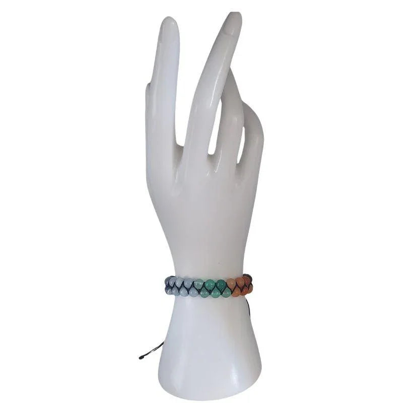 Shamballa 7 Chakras - Bracelet Double Rang Ajustable - Litho Natura