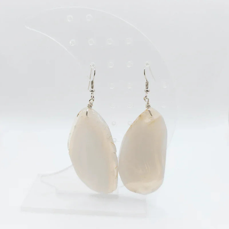 Boucles d'Oreilles en Agate Blanche- Pierre Brute pour Femmes - Litho Natura