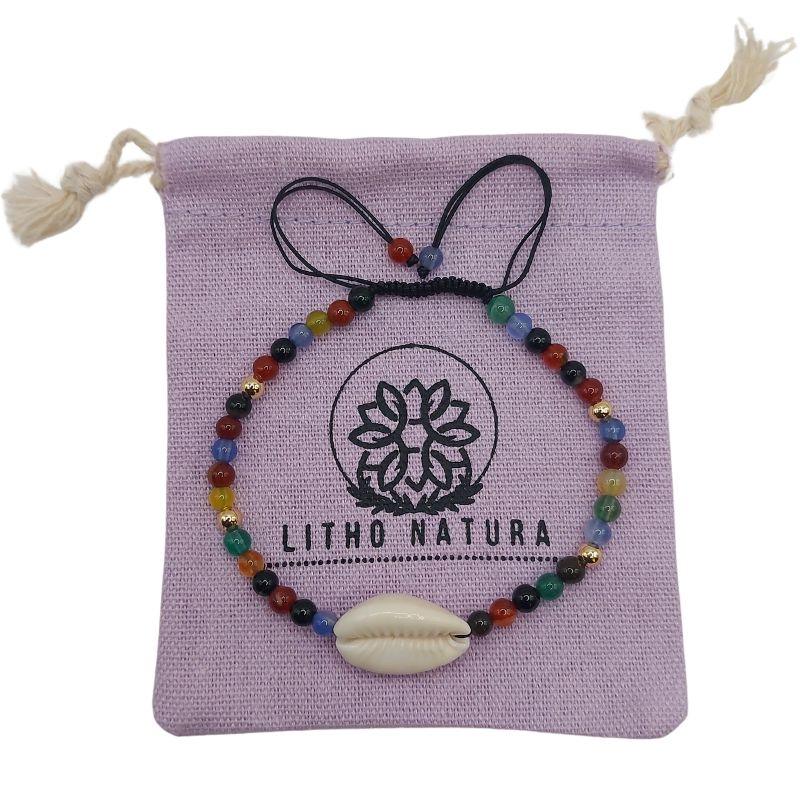 Bracelet en Agate Naturelle Tressée avec Coquillage Caurie - Style Bohème - Litho Natura