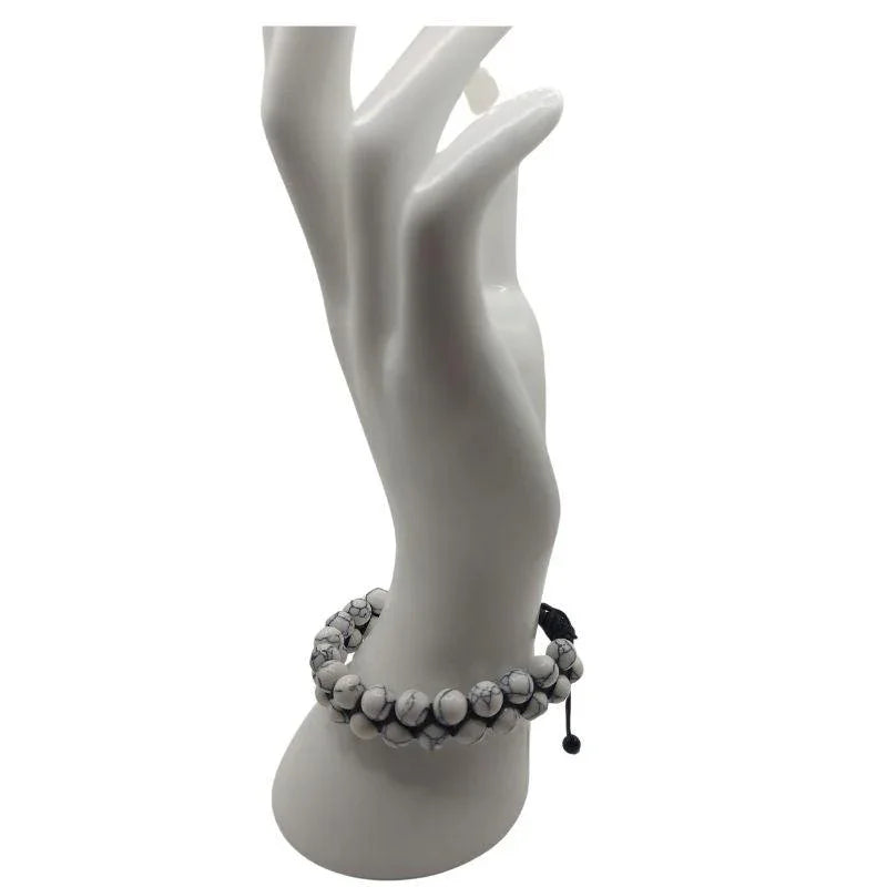Shamballa Howlite Blanche - Bracelet Double Rang Ajustable - Litho Natura