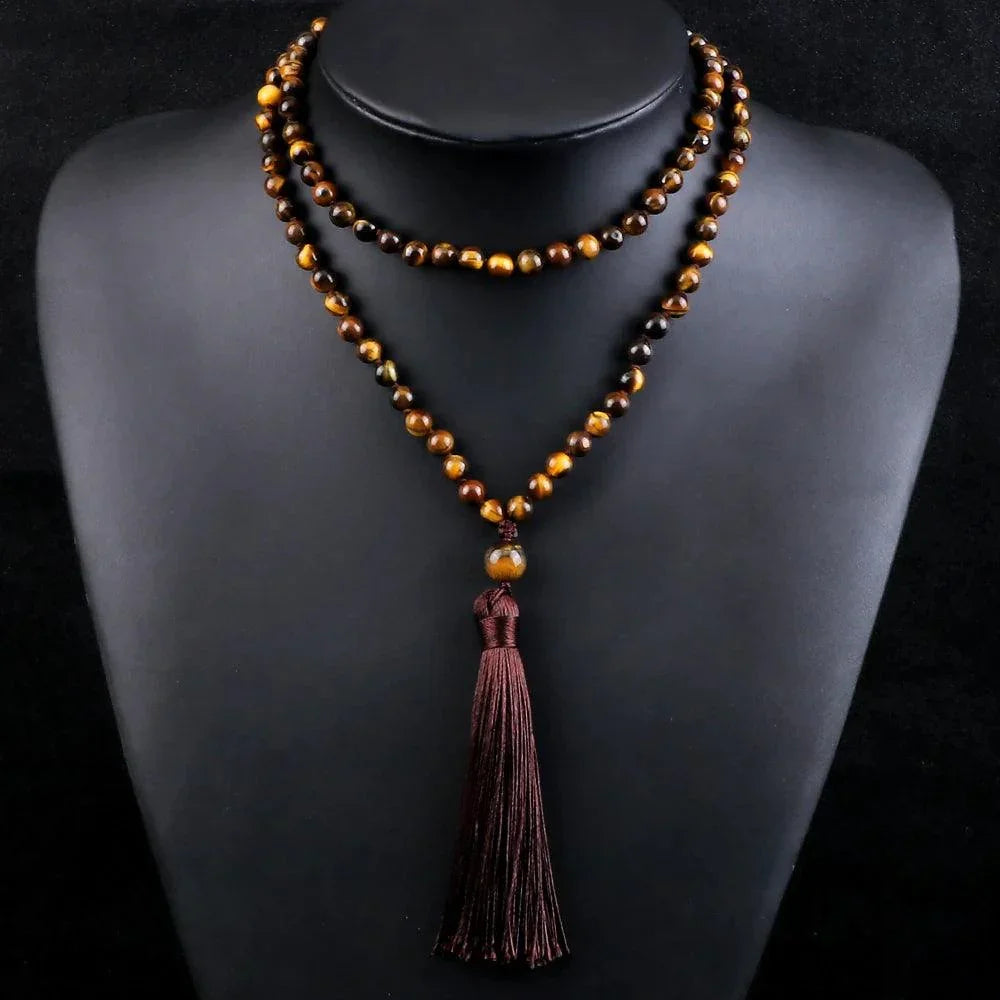 Collier Mala en Oeil de tigre - Équilibre et Énergie - Litho Natura