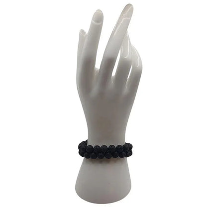 Shamballa Lave Noir - Bracelet Double Rang Ajustable - Litho Natura
