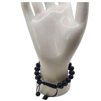 Shamballa Onyx Noir Mat - Bracelet Double Rang Ajustable - Litho Natura