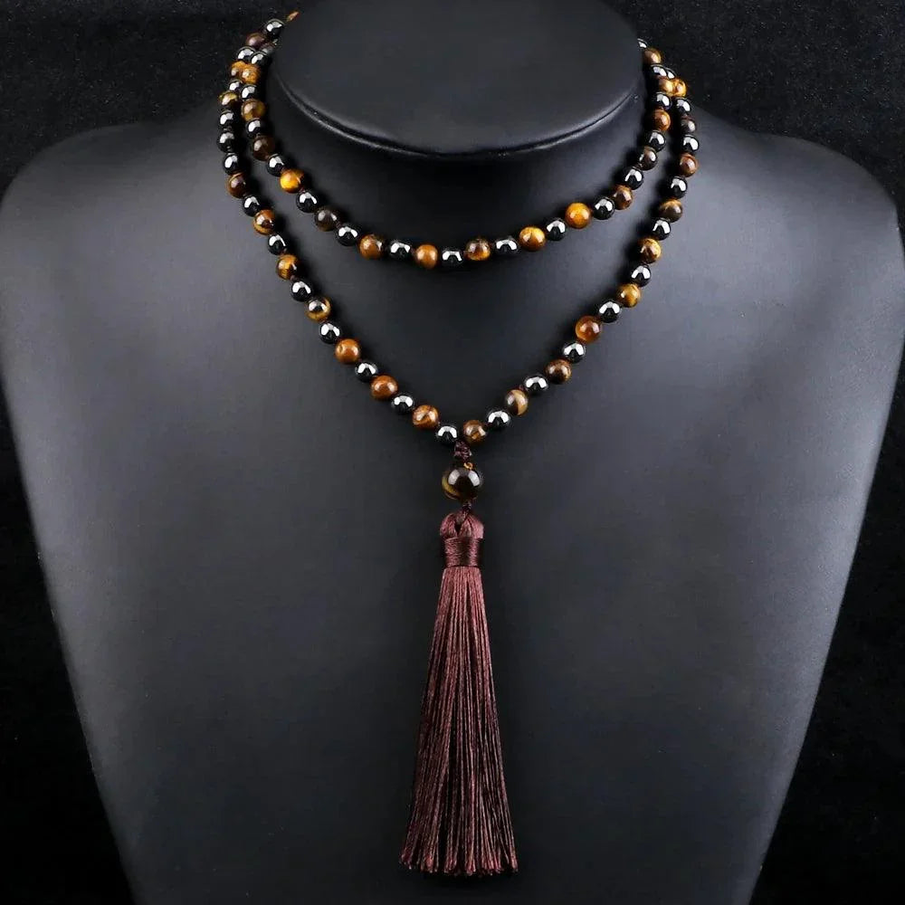 Collier Mala en Hématite et Oeil de Tigre - Équilibre et Énergie - Litho Natura