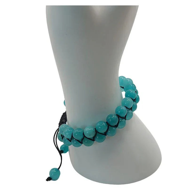 Shamballa Jade Bleu - Bracelet Double Rang Ajustable - Litho Natura