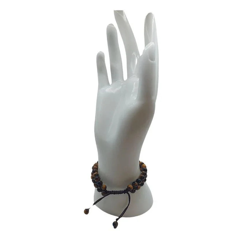 Shamballa Oeil de Tigre - Bracelet Double Rang Ajustable - Litho Natura