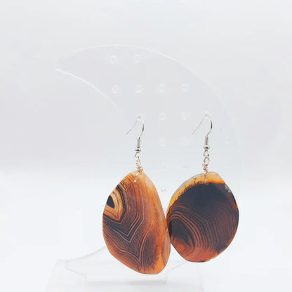 Boucles d'Oreilles Agate Marron - Pierre Brute pour Femmes - Litho Natura