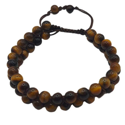 Shamballa Oeil de Tigre - Bracelet Double Rang Ajustable - Litho Natura