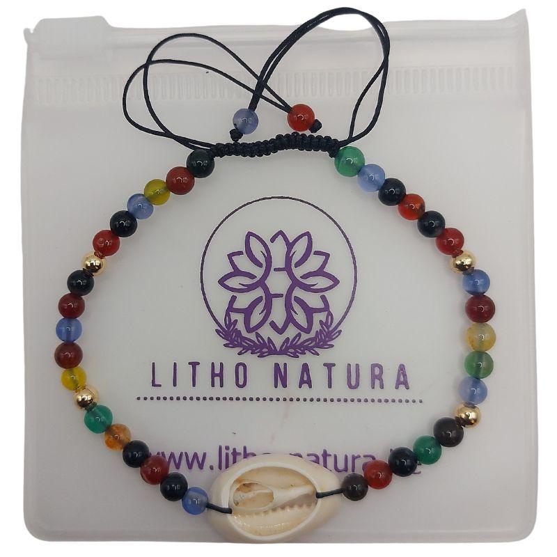 Bracelet en Agate Naturelle Tressée avec Coquillage Caurie - Style Bohème - Litho Natura