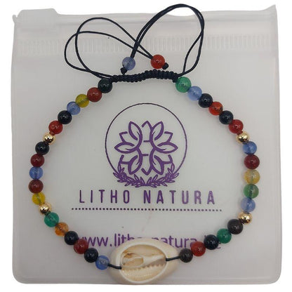 Bracelet en Agate Naturelle Tressée avec Coquillage Caurie - Style Bohème - Litho Natura