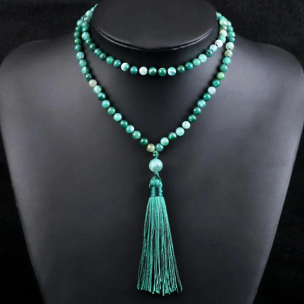 Collier Mala en Agate Verte - Équilibre et Énergie - Litho Natura