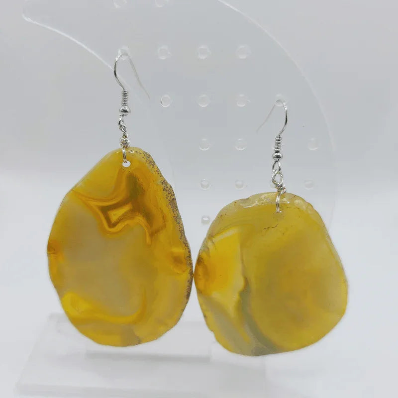 Boucles d'Oreilles en Agate jaune - Pierre Brute pour Femmes - Litho Natura