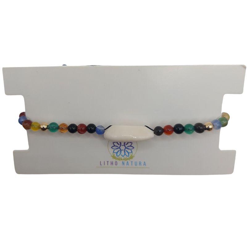 Bracelet en Agate Naturelle Tressée avec Coquillage Caurie - Style Bohème - Litho Natura