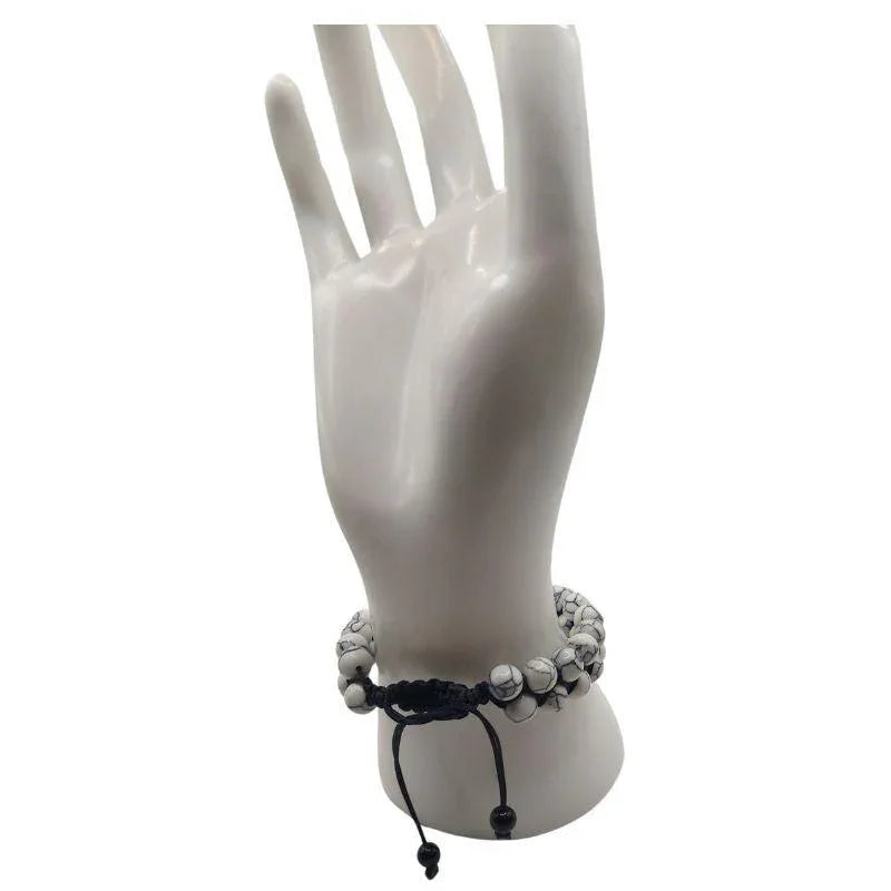 Shamballa Howlite Blanche - Bracelet Double Rang Ajustable - Litho Natura