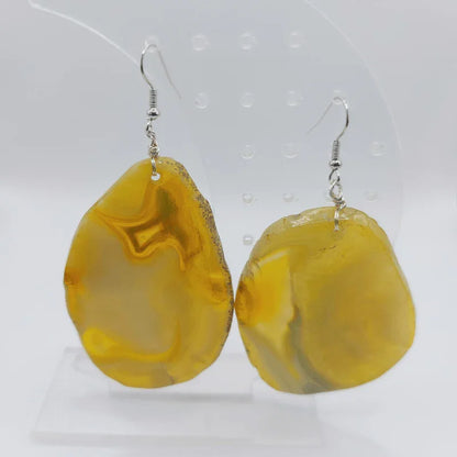 Boucles d'Oreilles en Agate jaune - Pierre Brute pour Femmes - Litho Natura