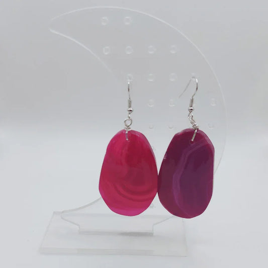 Boucles d'Oreilles Agate Rose - Pierre Brute pour Femmes - Litho Natura