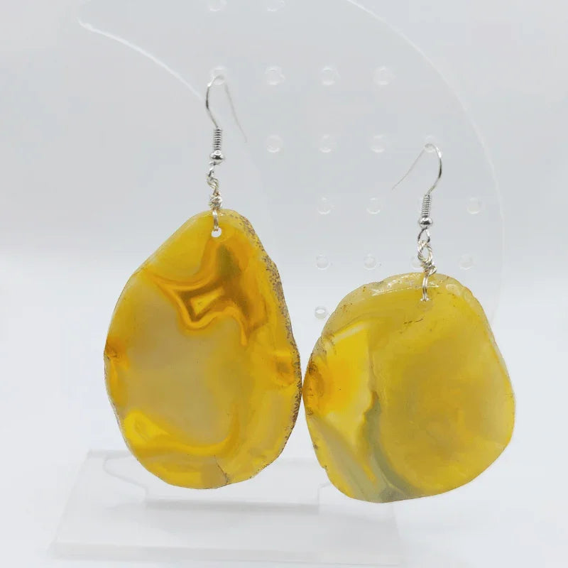 Boucles d'Oreilles en Agate jaune - Pierre Brute pour Femmes - Litho Natura