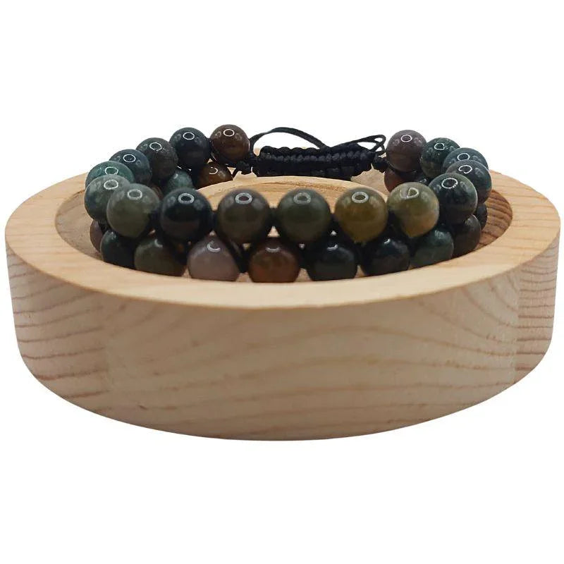 Shamballa Agate Indienne - Bracelet Double Rang Ajustable - Litho Natura