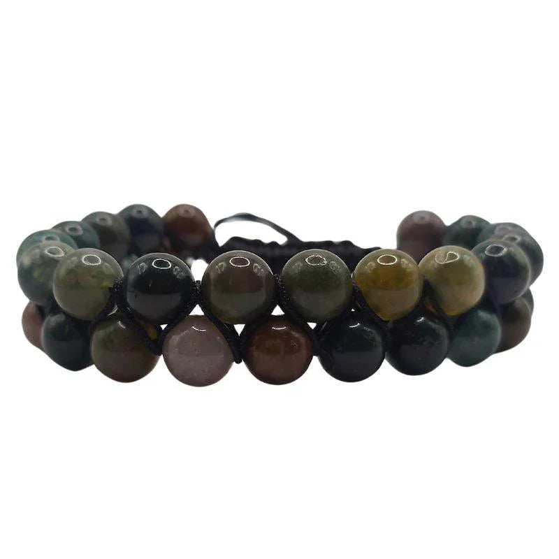 Shamballa Agate Indienne - Bracelet Double Rang Ajustable - Litho Natura