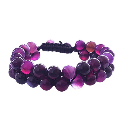Shamballa Agate Violette - Bracelet Double Rang Ajustable - Litho Natura