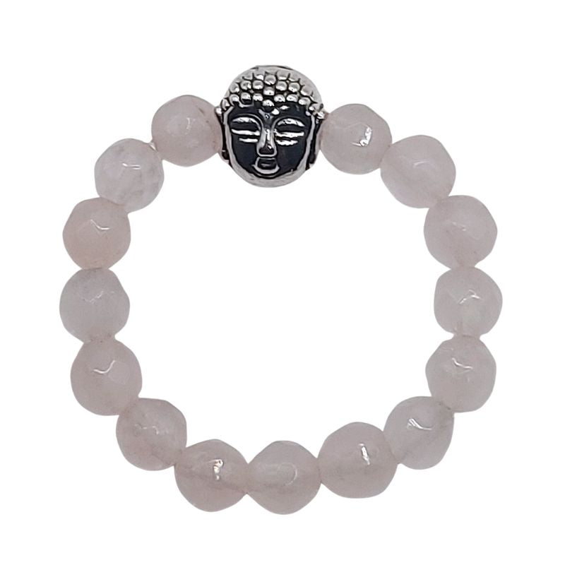 Anneau Extensible Mixte en Quartz Rose Naturel