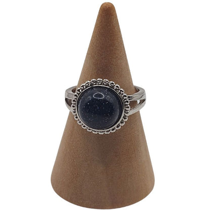 Bague Ronde Ajustable - Dorée Bleu