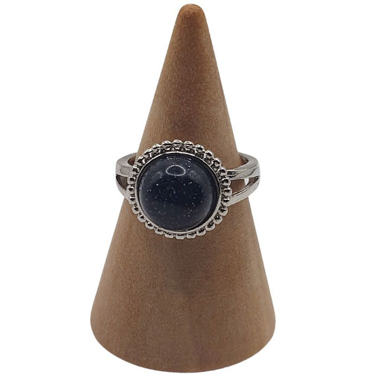 Bague Ronde Ajustable - Dorée Bleu