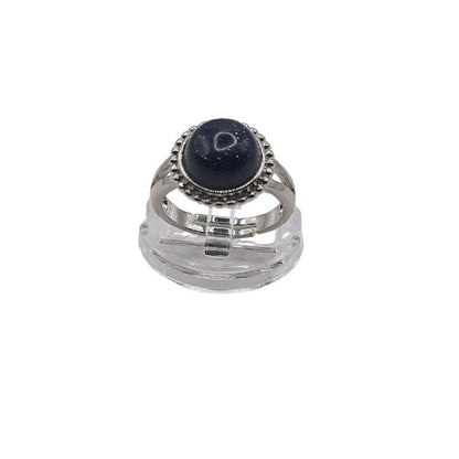 Bague Ronde Ajustable - Dorée Bleu