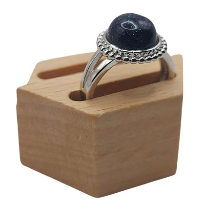 Bague Ronde Ajustable - Dorée Bleu