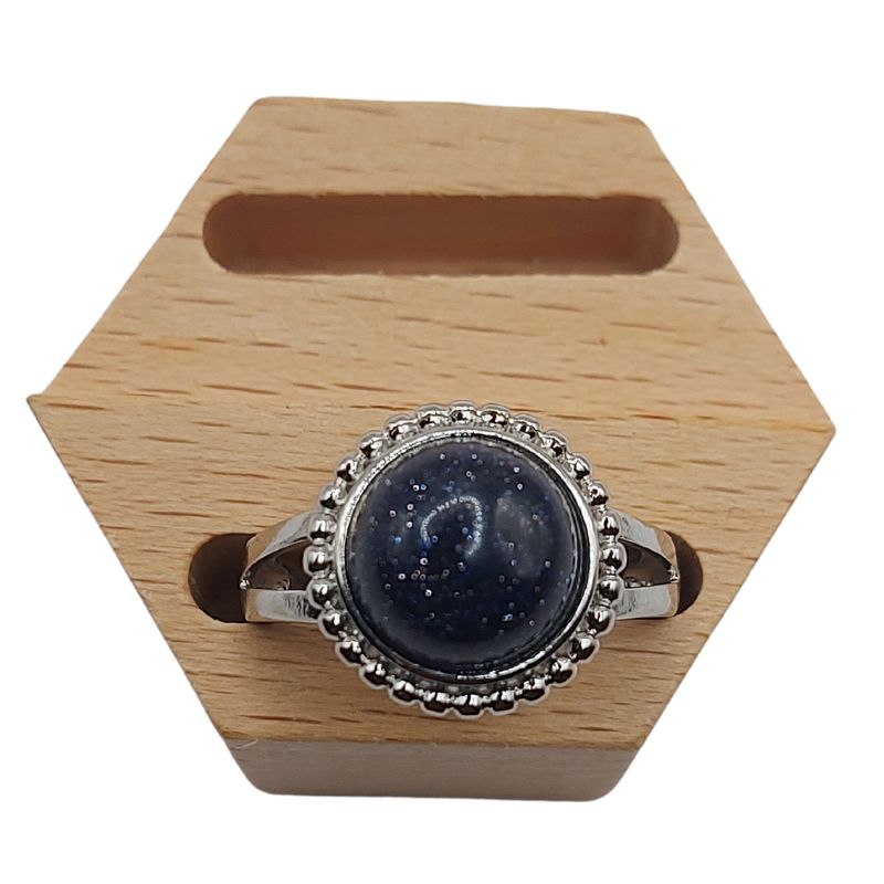 Bague Ronde Ajustable - Dorée Bleu
