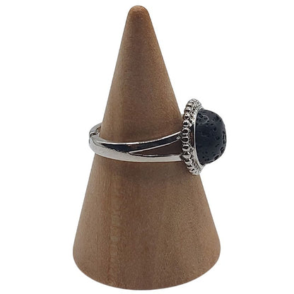 Bague Ronde Ajustable - Lave Noire