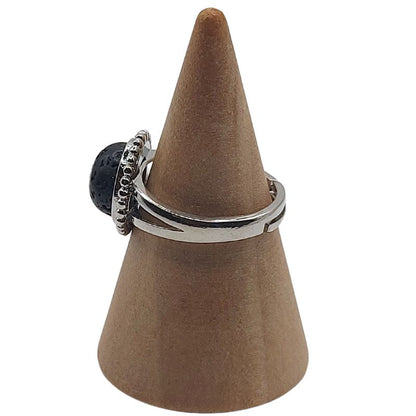 Bague Ronde Ajustable - Lave Noire