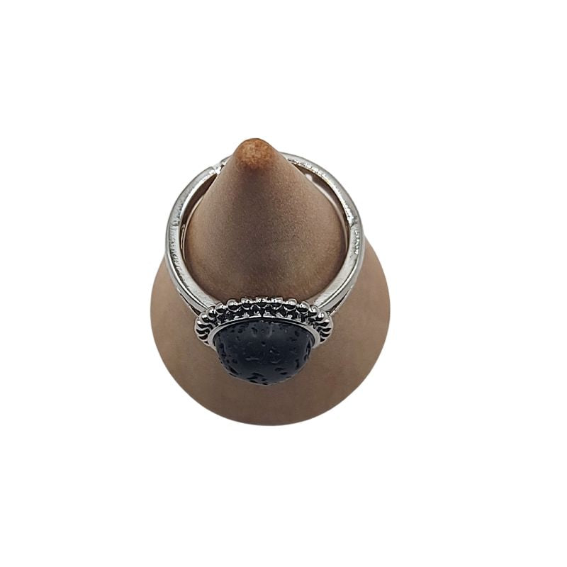 Bague Ronde Ajustable - Lave Noire