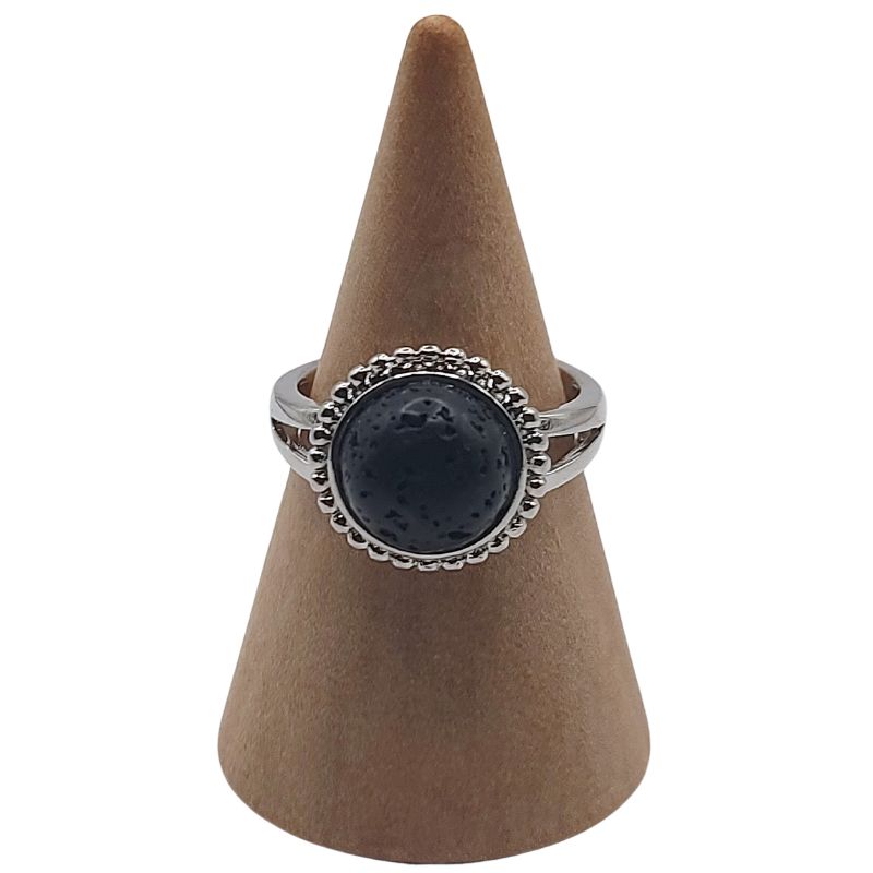 Bague Ronde Ajustable - Lave Noire