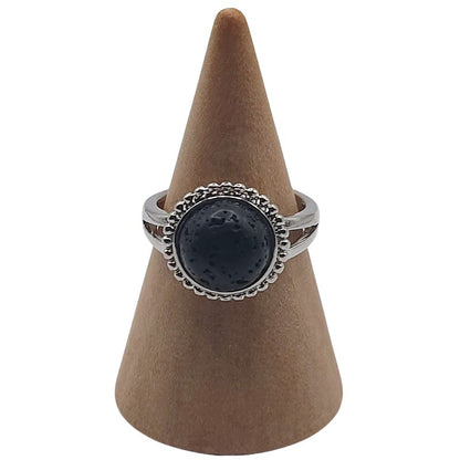 Bague Ronde Ajustable - Lave Noire