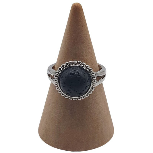 Bague Ronde Ajustable - Lave Noire