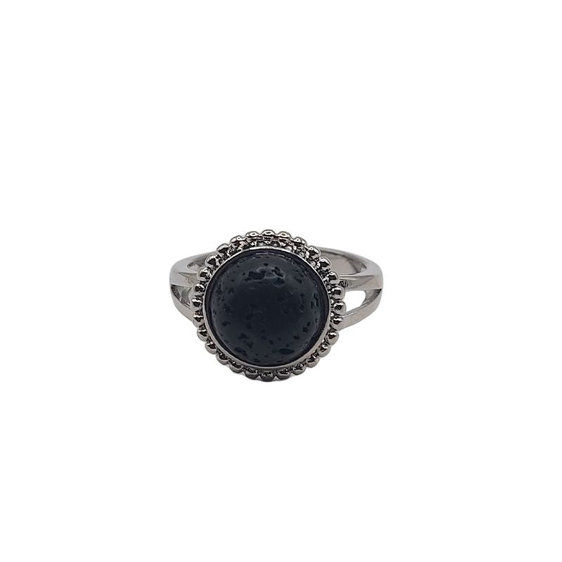 Bague Ronde Ajustable - Lave Noire