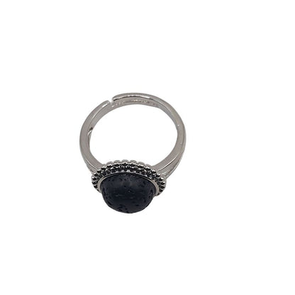 Bague Ronde Ajustable - Lave Noire