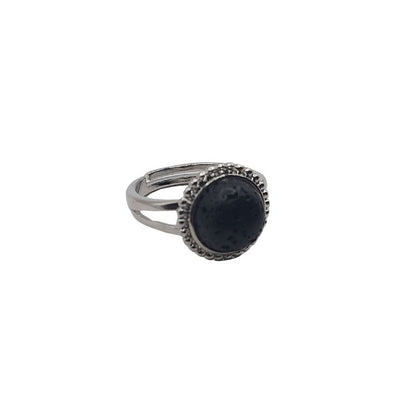 Bague Ronde Ajustable - Lave Noire