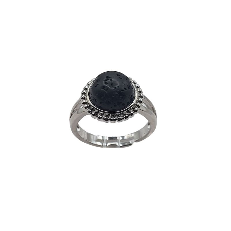 Bague Ronde Ajustable - Lave Noire